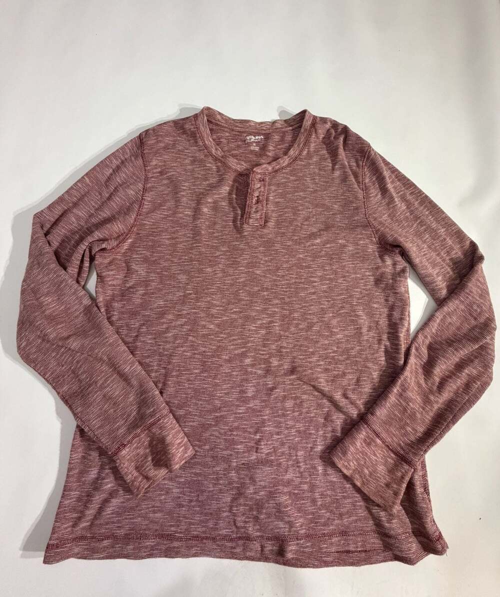 Arizona Jeans Co Henley Thermal Long Sleeve Marled Red Mens XL